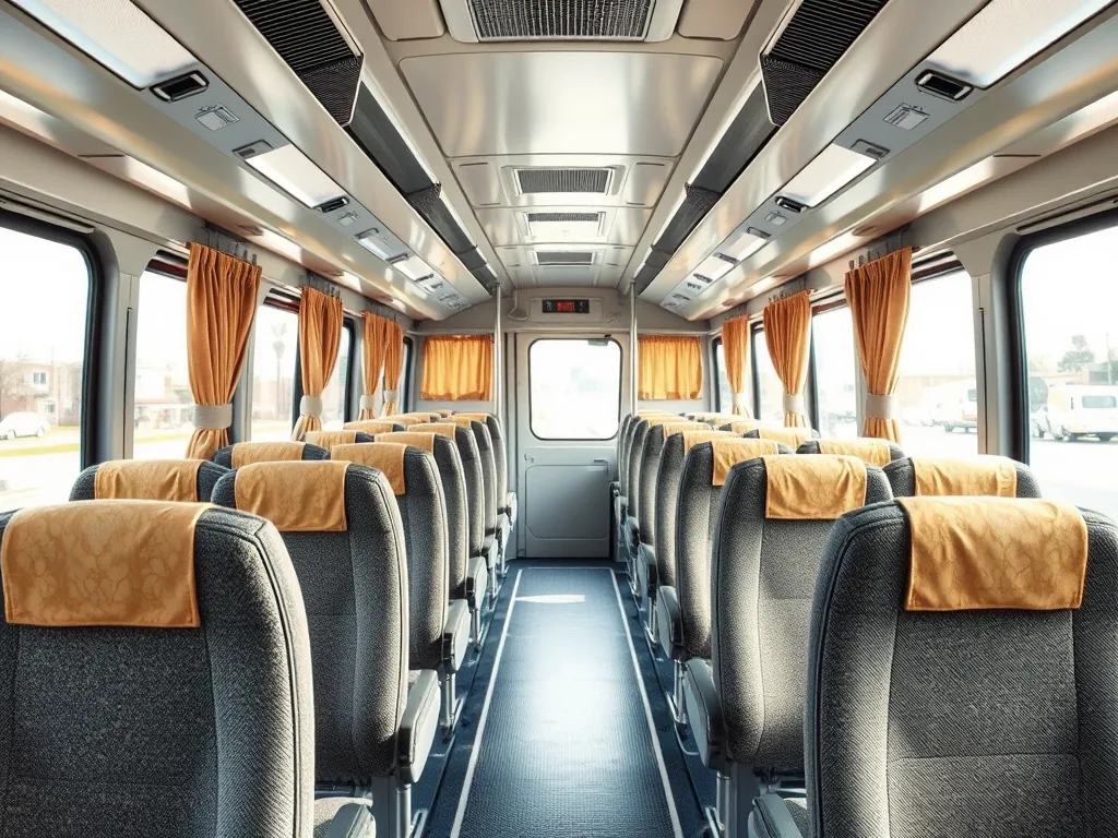 Interior de bus con forros y cortinas limpias